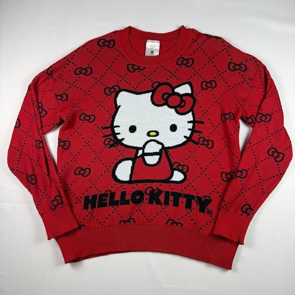 Sanrio Sweaters - Sanrio Hello Kitty Red Bow Diamond Knit Sweater Womens Medium Hybrid Apparel